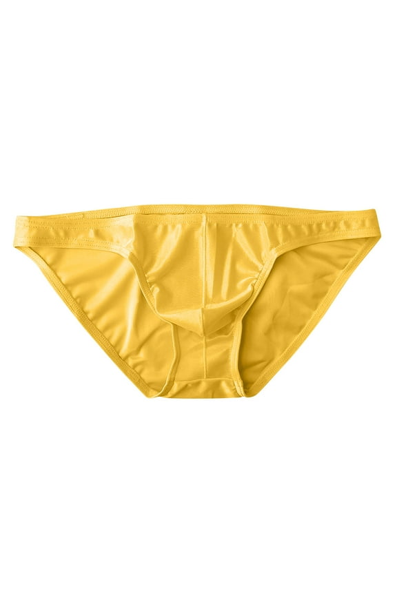 Mens Bikini Briefs Support Pouch Stylish Underwear Solid Underpant Yellow XL