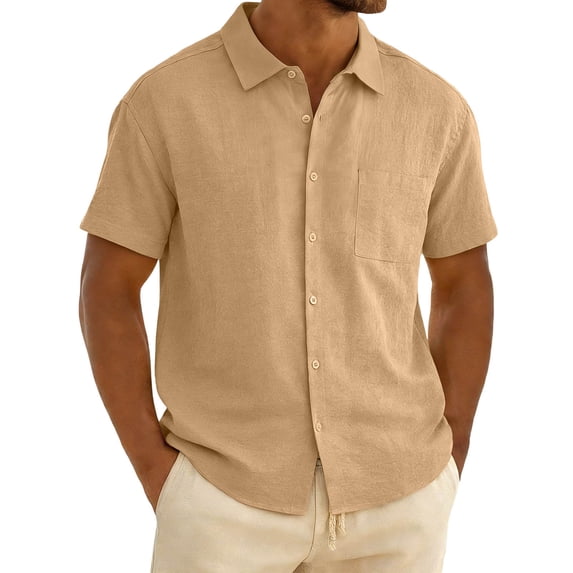 successthop Mens Button Down Short Sleeve Shirts with Pocket Big and Tall Shirts Collar Tops Solid Summer Clothes Yellow
