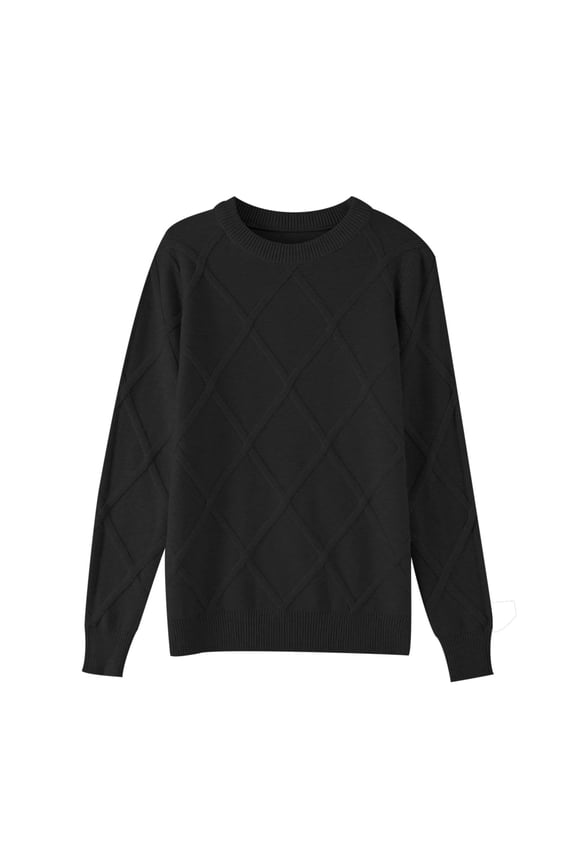 Mens Cable Knit Sweater Long Sleeve Chunky Slim Crewneck Pullover Tops Ribbed Cuff Solid Winter Clothes XL