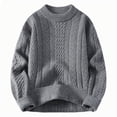 thumbnail image 1 of successthop Mens Cable Knit Sweater Plus Size Long Sleeve Chunky Crewneck Knitwear Jacquard Solid Keep Warm Top Gray 3XL, 1 of 4