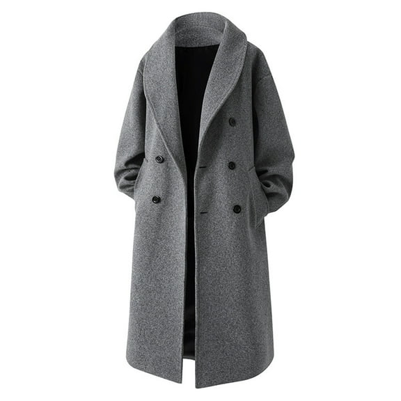 successthop Mens Casual Trench Coat Notched Lapel with Pockets Single Breasted Outwear Belted Solid Stylish Coats Gray