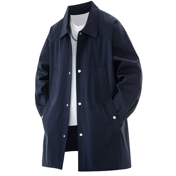 successthop Mens Casual Trench Coat Plus Size Notched Lapel with Pockets Single Breasted Stylish Outwear Solid Coats XL