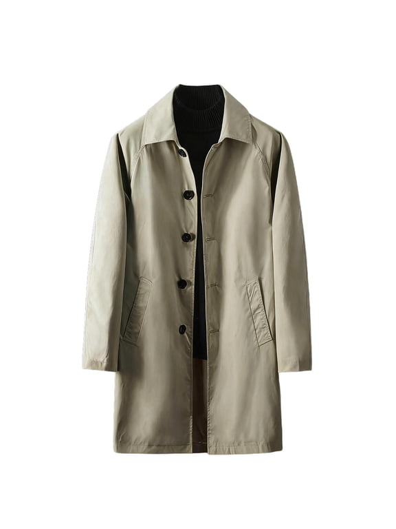 Mens Casual Trench Coat Plus Size Windbreaker Notched Lapel Outwear with Pockets Single Breasted Trendy Coat