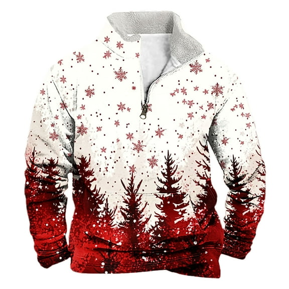 successthop Mens Christmas Sweatshirt Snow Tree Quarter Zip Long Sleeve Tops Pullover Sweaters with Pocket Streetwear