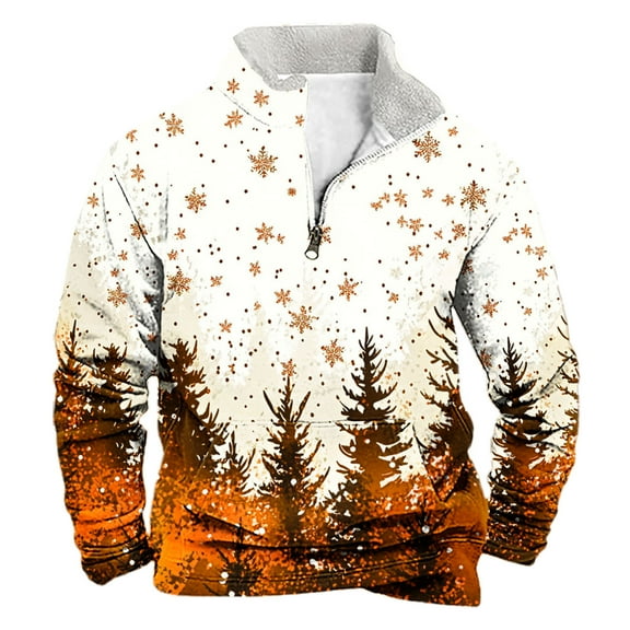 successthop Mens Christmas Sweatshirt Snow Tree Quarter Zip Long Sleeve Tops Pullover Sweaters with Pocket Streetwear