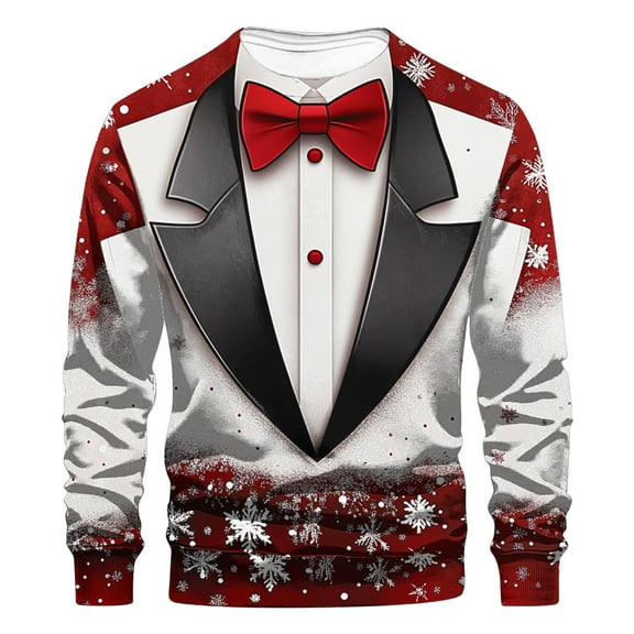 successthop Mens Christmas Sweatshirt Ugly Plus Size Crewneck Long Sleeve Sweater Pullover Tops Print Casual Clothes