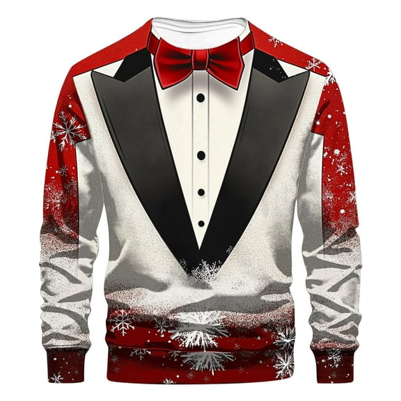 successthop Mens Christmas Sweatshirt Ugly Plus Size Crewneck Long Sleeve Sweater Pullover Tops Print Casual Clothes