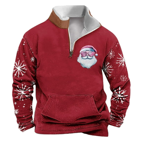 successthop Mens Christmas Sweatshirt Ugly Plus Size Quarter Zip Long Sleeve Sweaters Pullover Top with Pockets Clothes