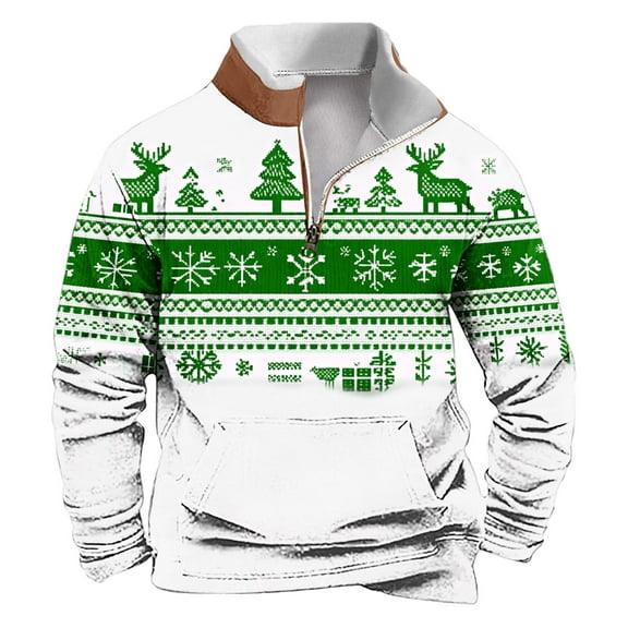 successthop Mens Christmas Sweatshirts Funny Quarter Zip Long Sleeve Tops Pullover Sweaters with Pocket Streetwear