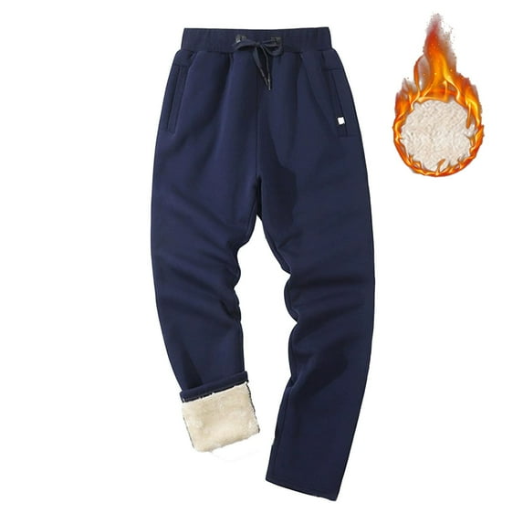 successthop Mens Fleece Sweatpant Straight Pant with Pockets Solid Pants Drawstring Open Bottom Winter Trousers Blue