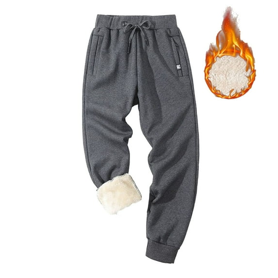 successthop Mens Fleece Sweatpant Straight Pant with Pockets Solid Pants Drawstring Open Bottom Winter Trousers Gray