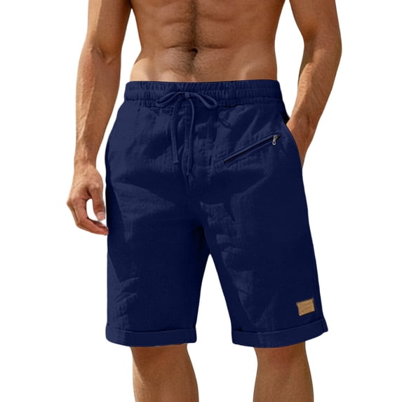 successthop Mens Gym Shorts with Zipper Pockets Knee Length Shorts Drawstring Bottoms Big and Tall Summer Clothes Navy L
