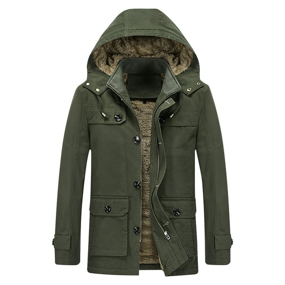 successthop Mens Hooded Trench Coat Plus Size Windbreaker Keep Warm with Pockets Single Breasted Outwear Trendy Jackets