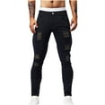 thumbnail image 1 of successthop Mens Jeans Stretch Summer Streetwear Button Tapered Denim Pant Sequin Ripped Zip Up Trousers with Pockets 34, 1 of 9