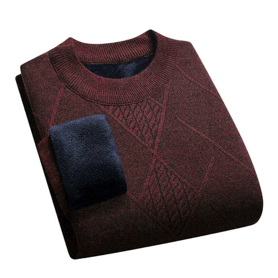 successthop Mens Knitted Sweater Plus Size Fleece Long Sleeve Knitwear Chunky Crewneck Ribbed Cuff Vintage Solid Top