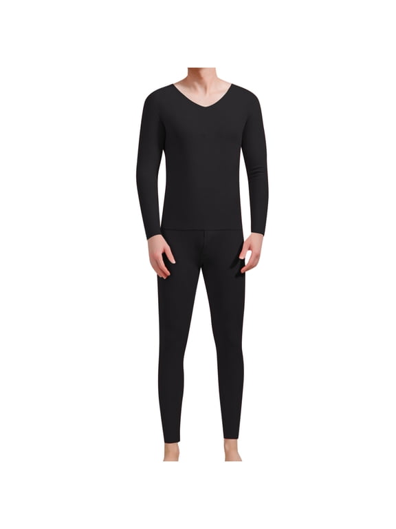 Mens Long Johns Thermal Sets Plus Size Soft Long Sleeve Crewneck Long Tops and Comfortable Leggings Solid