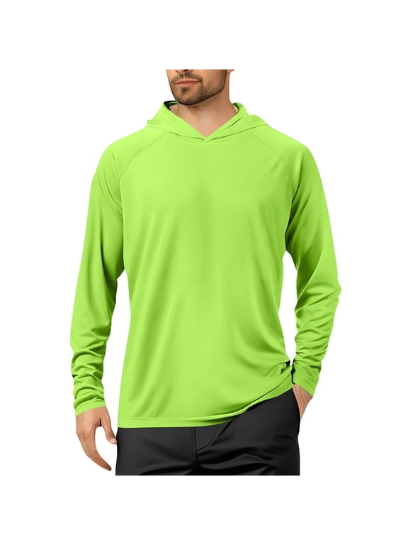 Mens Long Sleeve Sun Protection Shirts Hooded Solid Jacket for Outdoor Driving Traveling Hiking Fishing Green 2XL