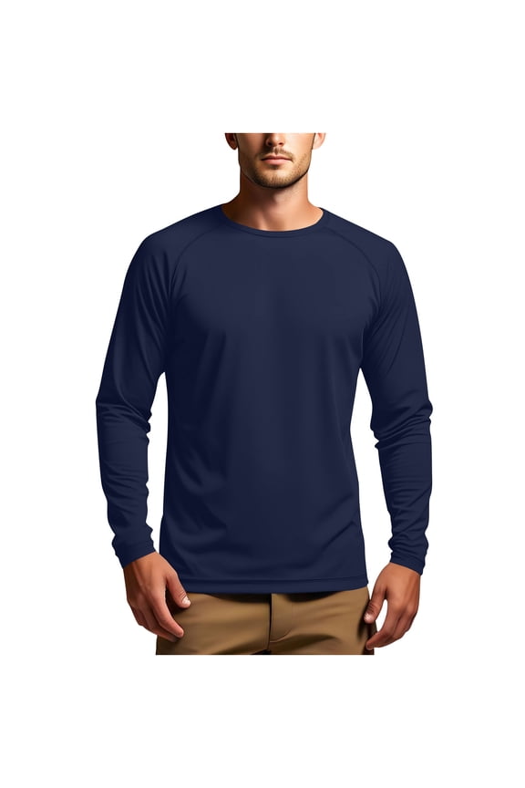 Mens Long Sleeve Sun Protection Shirts Solid Jacket for Outdoor Driving Traveling Hiking Fishing Blue L