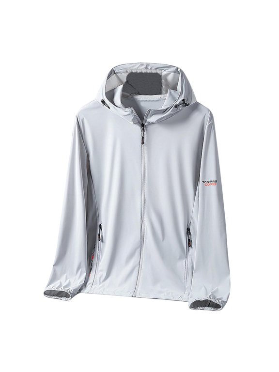 Mens Long Sleeve Sun Protection Shirts Zip Up Hooded with Pockets Solid Jacket for Outdoor Driving Traveling Hiking Fishing Gray 5XL