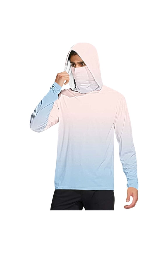 Mens Long Sleeve Sun Protection Shirts with Face Cover Hooded Gradient Jacket for Outdoor Driving Traveling Hiking Fishing Pink M