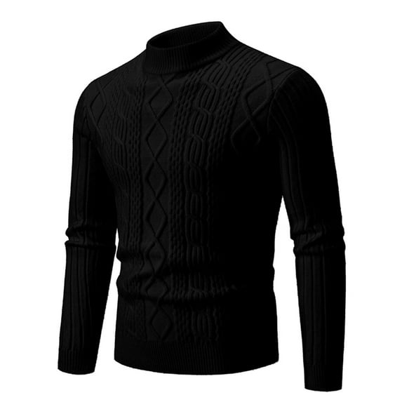 successthop Mens Mock Neck Sweater Cable Knit Strecth Long Sleeve Clothes Chunky Knitwear Ribbed Cuff Vintage Solid Tops