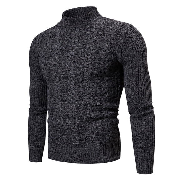 successthop Mens Mock Neck Sweater Plus Size Long Sleeve Sweater Chunky Pullover Tops Ribbed Cuff Solid Warm Clothes L