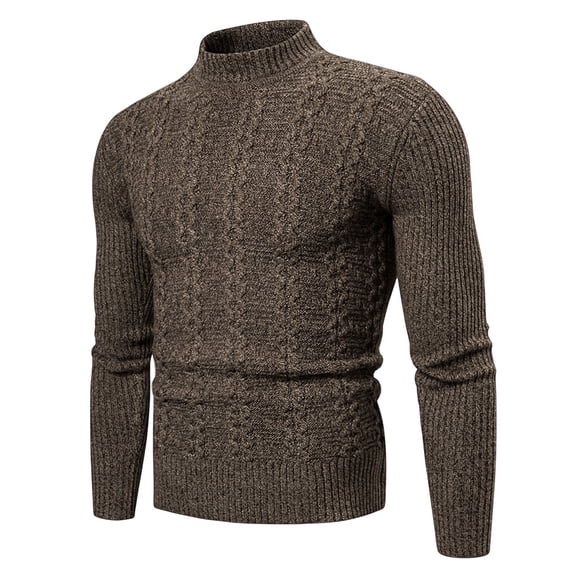 successthop Mens Mock Neck Sweater Plus Size Long Sleeve Sweater Chunky Pullover Tops Ribbed Cuff Solid Warm Clothes L