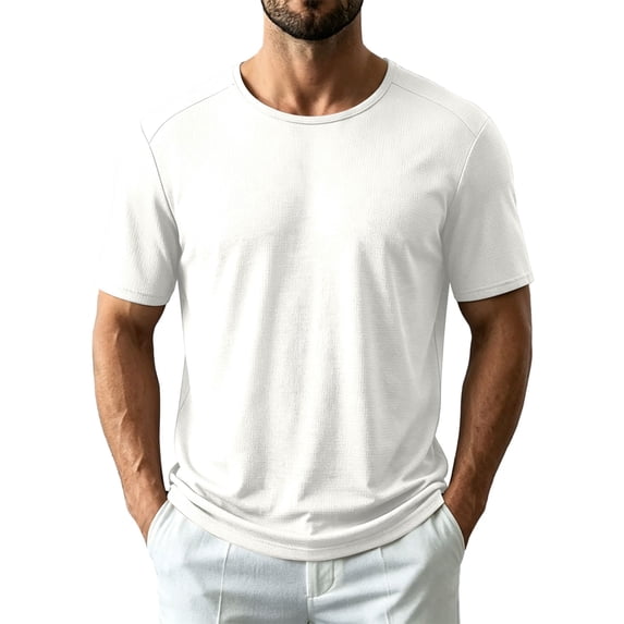 successthop Mens Nylon Shirts Short Sleeve Crewneck TShirt Pullover Tops Big and Tall Lightweight Solid Clothes White