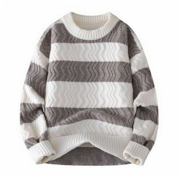 successthop Mens Oversized Plus Size Sweaters Cable Knit Long Sleeve Clothes Chunky Crewneck Knitwear Loose Stripe Top