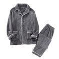 thumbnail image 1 of successthop Mens Pajamas Flannel Fleece Thick Long Sleeve Button Down Tops with Pants Winter Solid Loungewear, 1 of 3