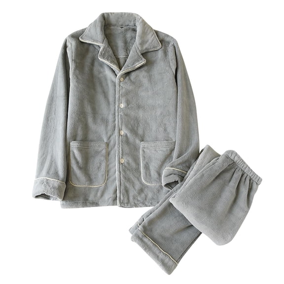 successthop Mens Pajamas Thick Long Sleeve Button Down Tops with Full Pants Winter Fall Loungewear