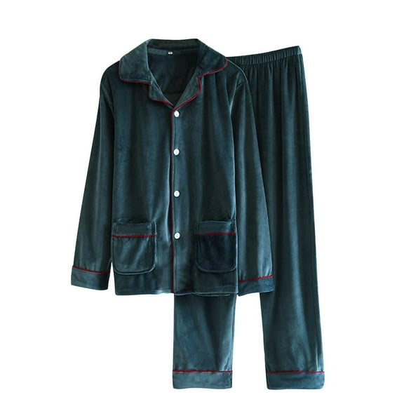 successthop Mens Pajamas Thick Long Sleeve Button Down Tops with Full Pants Winter Fall Loungewear
