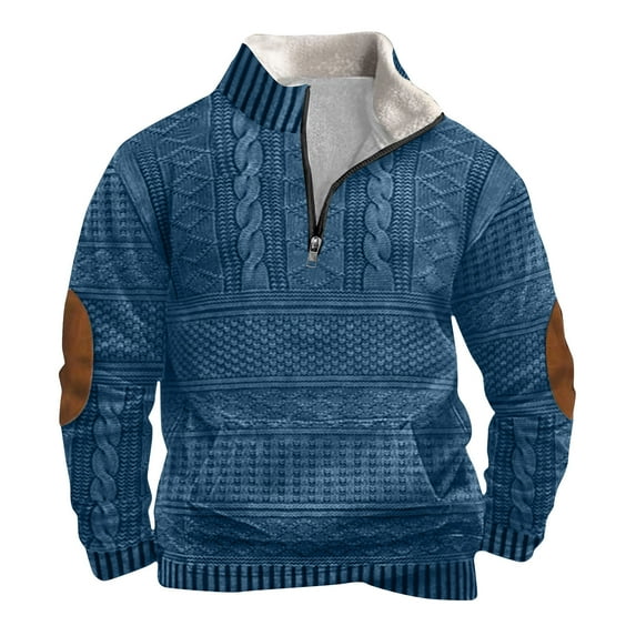 successthop Mens Plus Size Sweatshirt with Pockets Quarter Zip Long Sleeve Sweaters Pullover Top Vintage Clothes Blue
