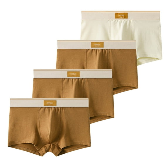 successthop Mens Plus Size Underwear 4 Pack Support Pouch Comfortable Breathable Solid Boxer Brief Multiple Pack Brown L