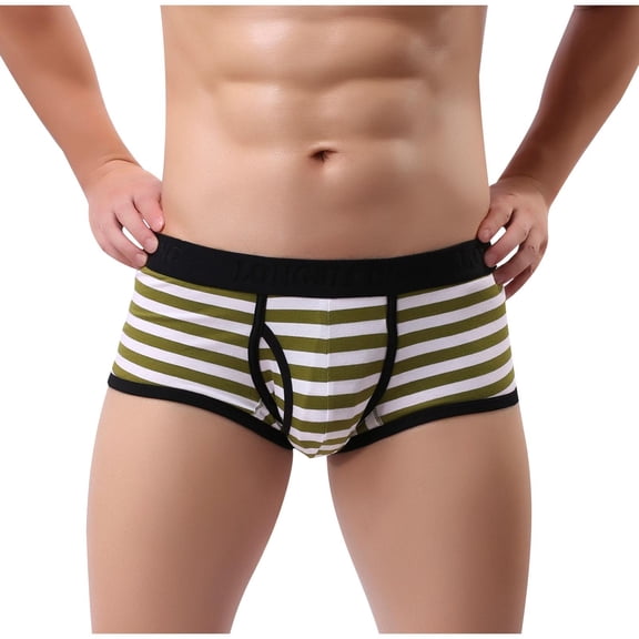 successthop Mens Plus Size Underwear Comfortable Underpant Sport Breathable Stretch Stripe Boxer Brief Green S