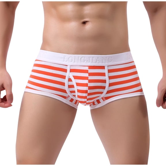 successthop Mens Plus Size Underwear Comfortable Underpant Sport Breathable Stretch Stripe Boxer Brief Orange S