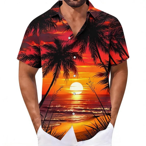 successthop Mens Short Sleeve Button Down Shirts with Pockets Big and Tall Collar Shirts Hawaii Tops Print Clothes L