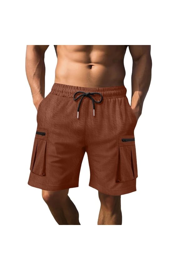 Mens Shorts Cargo Big and Tall Drawstring Shorts Oversized Bottoms Summer Workout Clothes with Pockets Brown