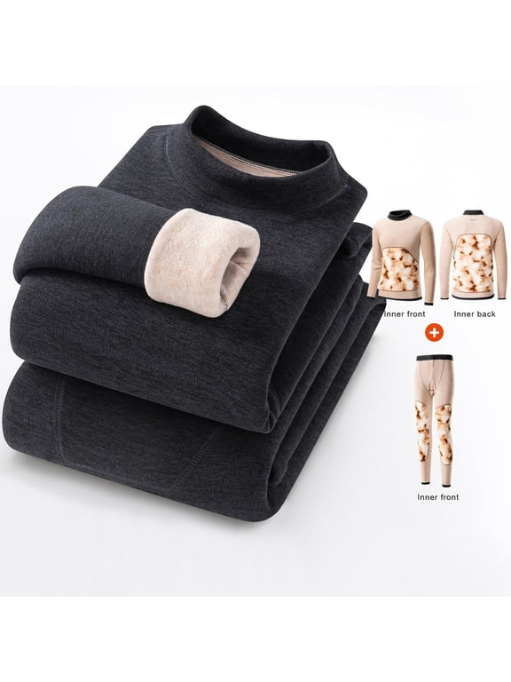 Mens Silk Thermal Underwear Sets Fleece Plus Size Comfortable Long Sleeve Crewneck Tops and Soft Leggings