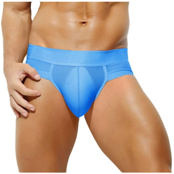 successthop Mens Silk Underwear Plus Size Cool Low Waist Mesh Comfortable Sport Lightweight Breathable Solid Briefs Blue