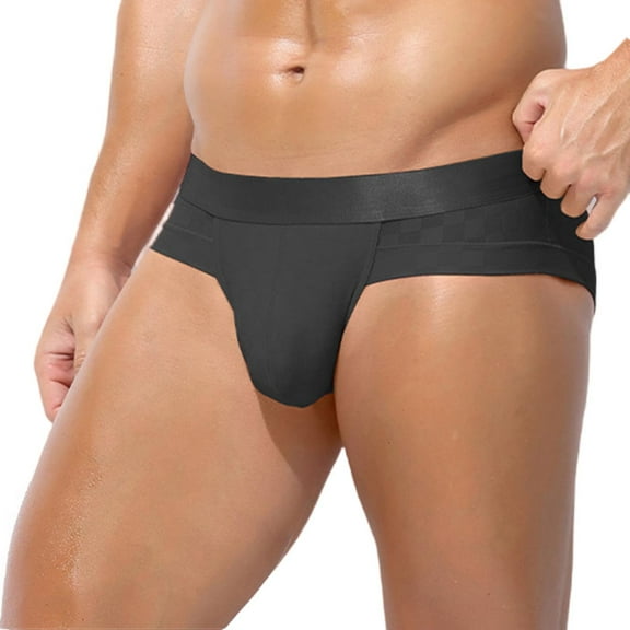 successthop Mens Silk Underwear Plus Size Low Waist Comfortable Sport Lightweight Breathable Solid Briefs Black M