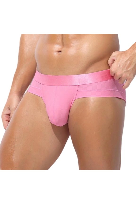 Mens Silk Underwear Plus Size Low Waist Comfortable Sport Lightweight Breathable Solid Briefs Pink M