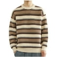 thumbnail image 1 of successthop Mens Stripe Sweaters Long Sleeve Chunky Crewneck Knitwear Ribbed Cuff Vintage Color Block Winter Tops, 1 of 3
