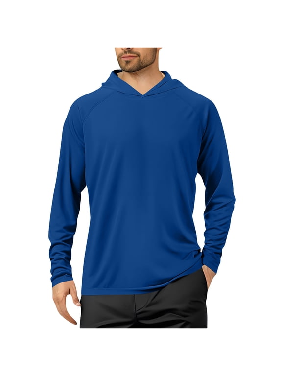 Mens Sun Hoodie Hooded Long Sleeve Solid Jacket for Outdoor Driving Traveling Hiking Fishing Blue L