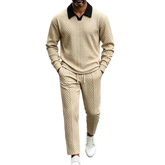 successthop Mens Sweat Suits Sets with Pockets 2 Piece Long Sleeve V Neck Collared Hoodie and Sweatpant Fall Outfits