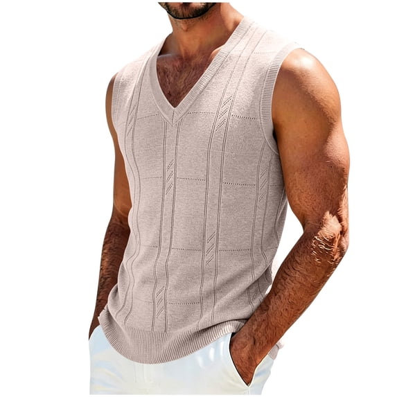 successthop Mens Sweater Vests Pullover Sleeveless V Neck Tops Lightweight Knitwear Ribbed Hem Solid Fall Casual Clothes