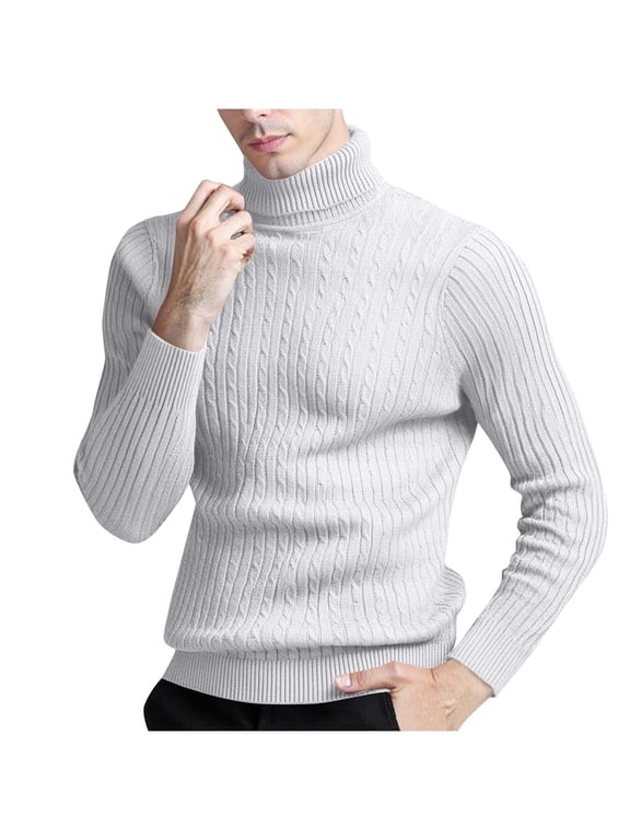 Mens Sweaters for the Winter Long Sleeve Turtle Neck Tops Pullover Cable Knitwear Layer Look Clothes