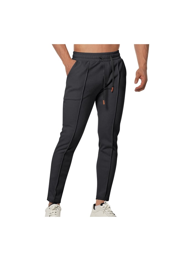 Mens Sweatpants Fleece Drawstring Joggers Elastic Waist Solid Trousers with Pockets Casual Sportpant
