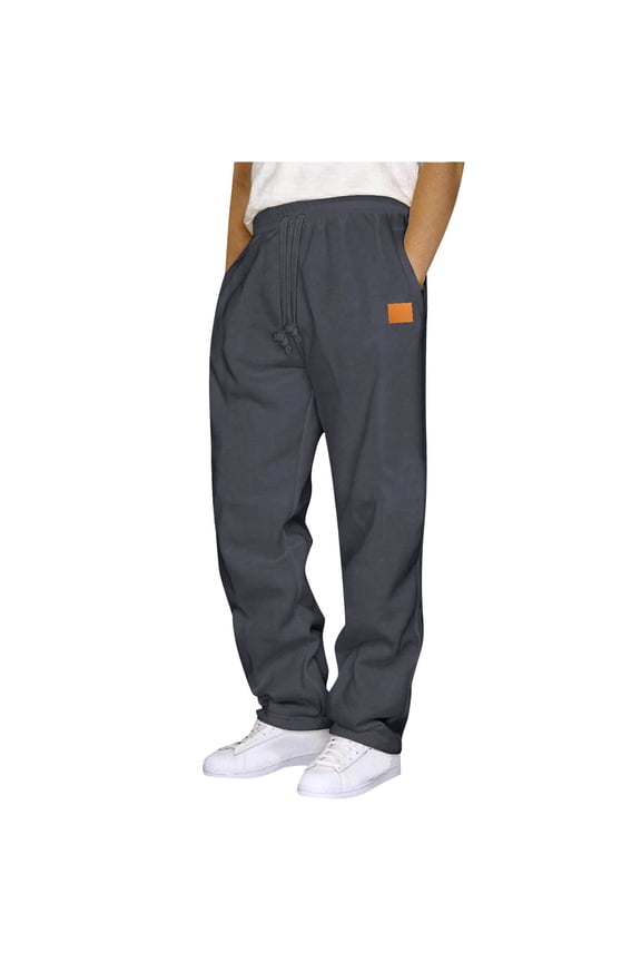 Mens Sweatpants Open Bottom Athletic Fleece Straight Cargo with Pockets Drawstring Streetwear Solid Trousers
