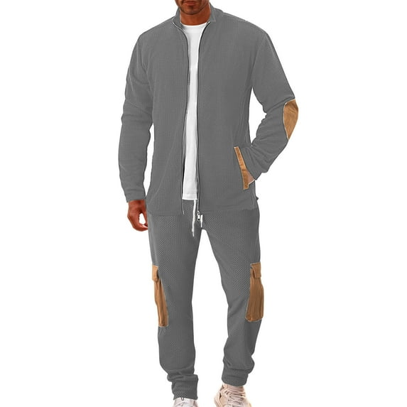 successthop Mens Sweatsuits 2 Piece Plus Size Long Sleeve Zip Up Collar Sweatshirt and Drawstring Sweatpant with Pockets